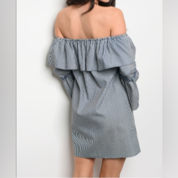 Blue/White Striped Poplin Dress - Picture 3 of 3